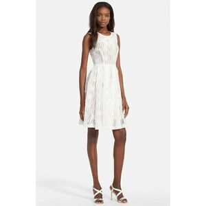 Tracy Reese Ivory A-Line Embroidered Organza Linen Sleeveless Dress size 4